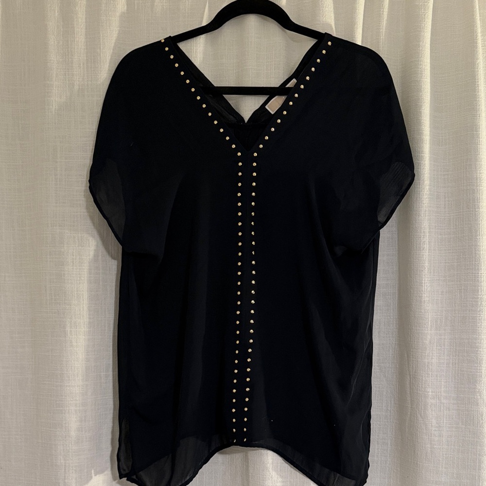 Michael Kors navy Stud-Trim V-Neck Women's Top (s)